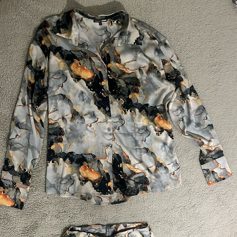 Fashion Nova Silk Blouse/Pant Set